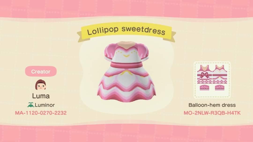 Animal Crossing Design Code: MO-2NLW-R3QB-H4TK Lollipop sweetdress