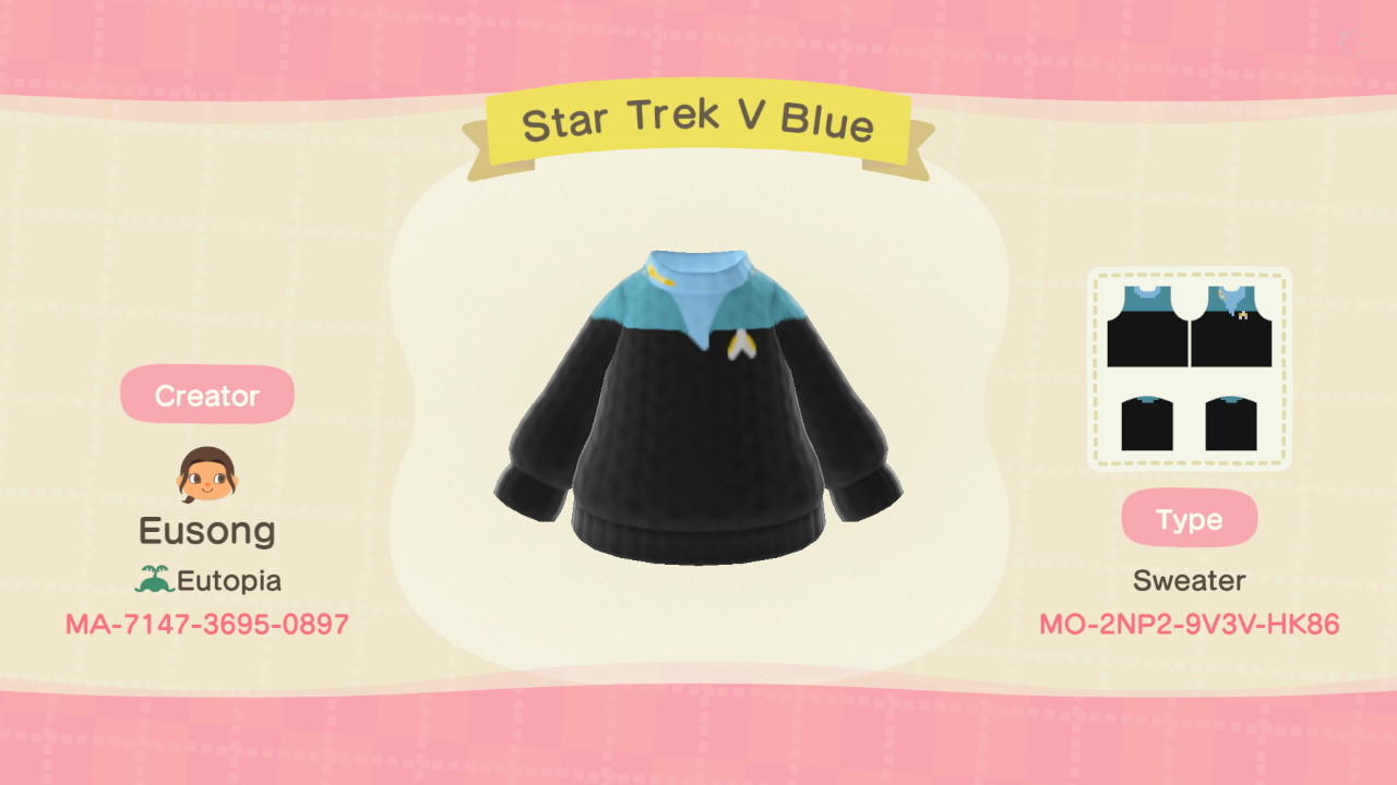 Animal Crossing Design Code: MO-2NP2-9V3V-HK86 Star Trek V Blue