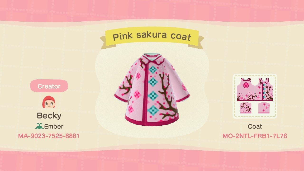 Animal Crossing Design Code: MO-2NTL-FRB1-7L76 Pink sakura coat