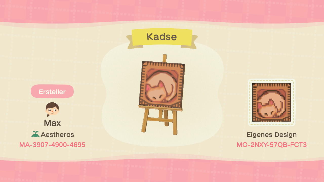 Animal Crossing Design Code: MO-2NXY-57QB-FCT3 Kadse (Cat Image)
