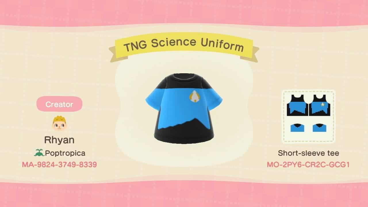 Animal Crossing Design Code: MO-2PY6-CR2C-GCG1 TNG Science Uniform