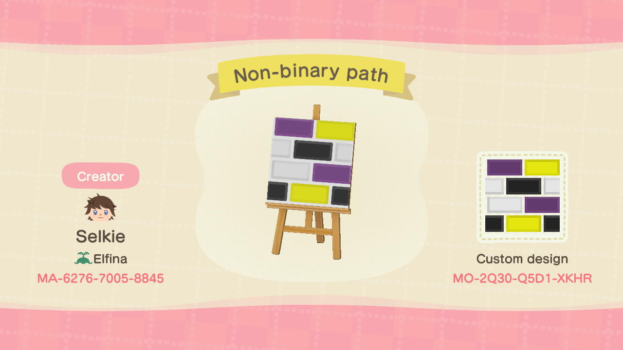 Animal Crossing Design Code: MO-2Q30-Q5D1-XKHR Non-Binary Path