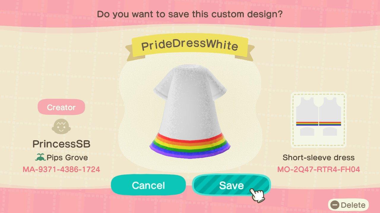 Animal Crossing Design Code: MO-2Q47-RTR4-FH04 Rainbow Pride Dress