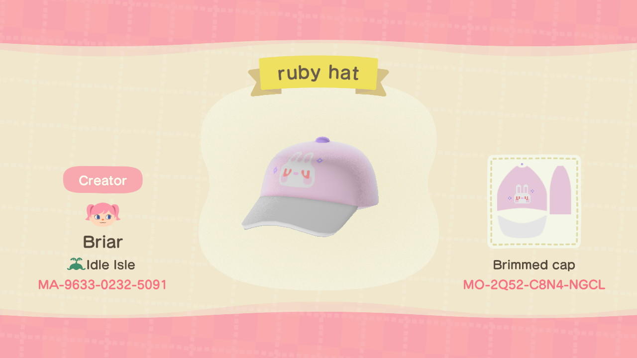 Animal Crossing Design Code: MO-2Q52-C8N4-NGCL Ruby Hat