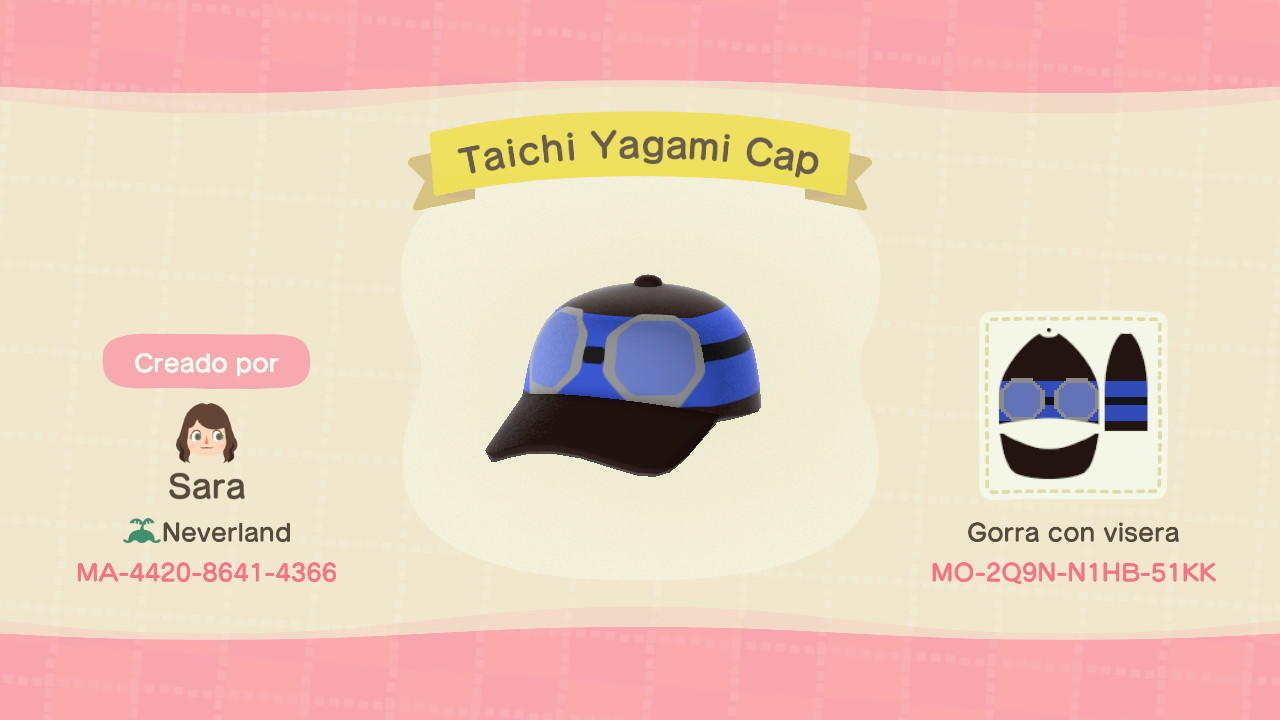 Animal Crossing Design Code: MO-2Q9N-N1HB-51KK Taichi Yagami Cap