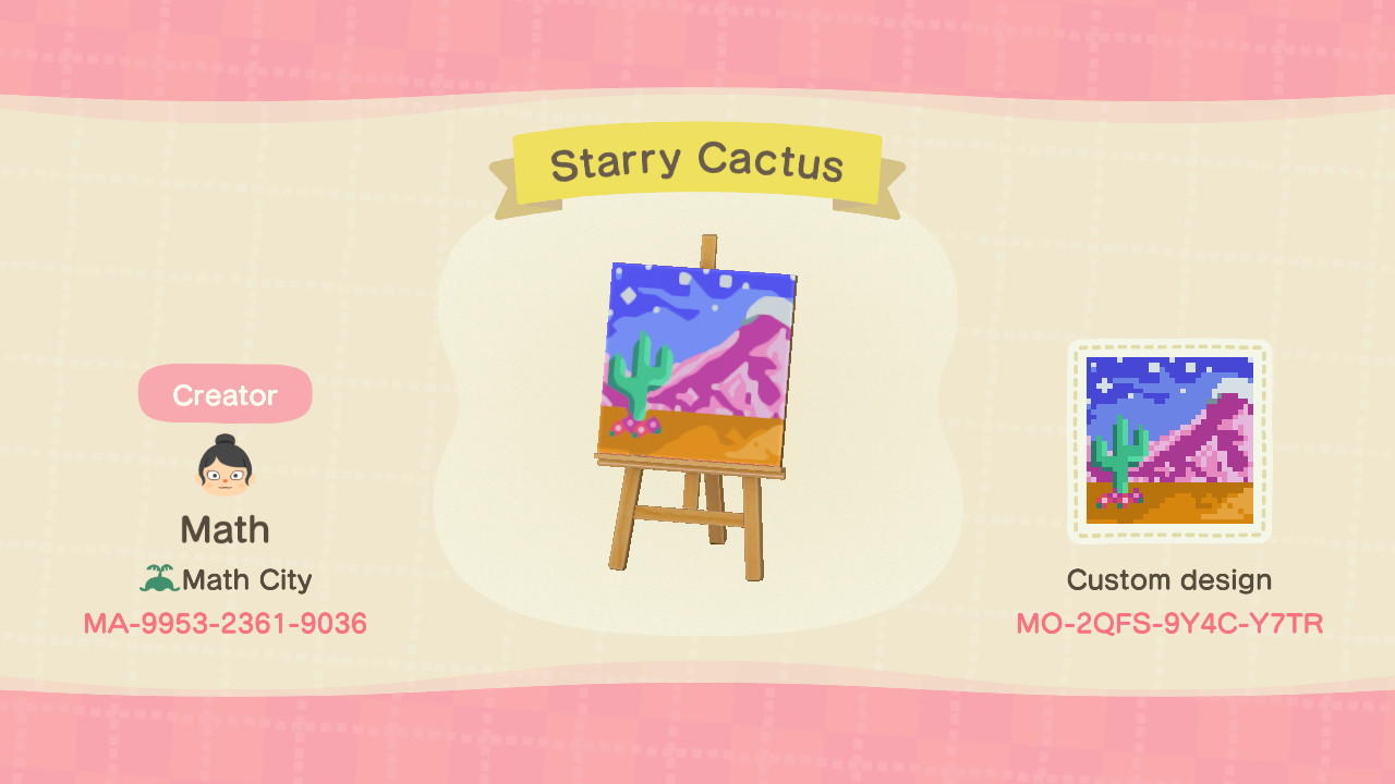 Animal Crossing Design Code: MO-2QFS-9Y4C-Y7TR Starry Cactus Design
