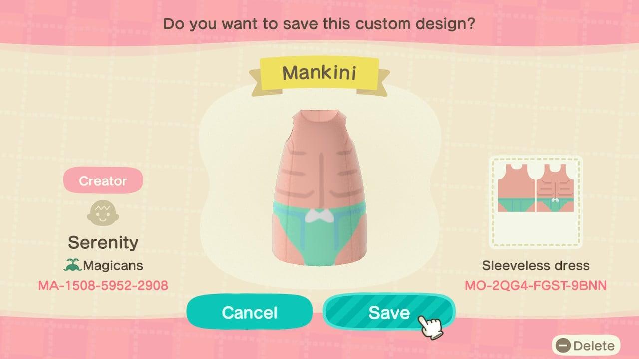 Animal Crossing Design Code: MO-2QG4-FGST-9BNN Mankini