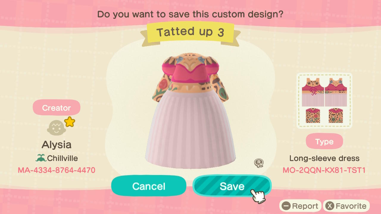 Animal Crossing Design Code: MO-2QQN-KX81-TST1 Tatted Up 3