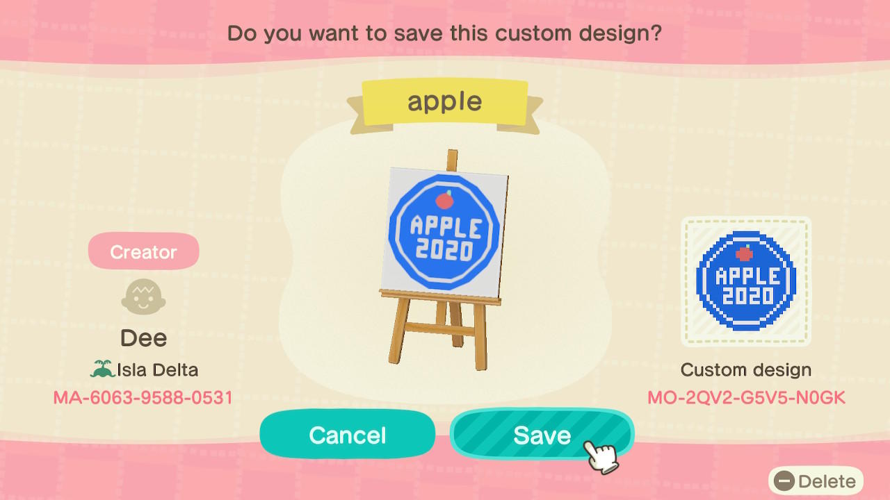 Animal Crossing Design Code: MO-2QV2-G5V5-N0GK Apple HeritagePlaque