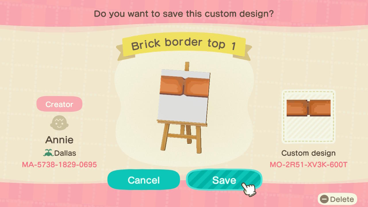 Animal Crossing Design Code: MO-2R51-XV3K-600T Brick Border Top
