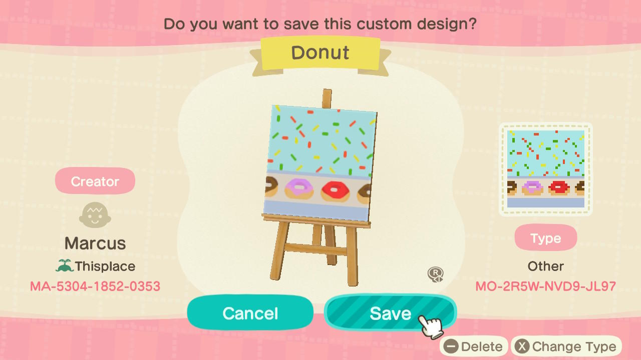 Animal Crossing Design Code: MO-2R5W-NVD9-JL97 DONUT STAND