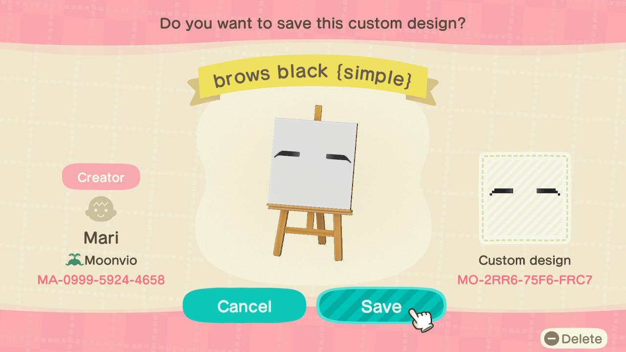Animal Crossing Design Code: MO-2RR6-75F6-FRC7 brows black {simple}