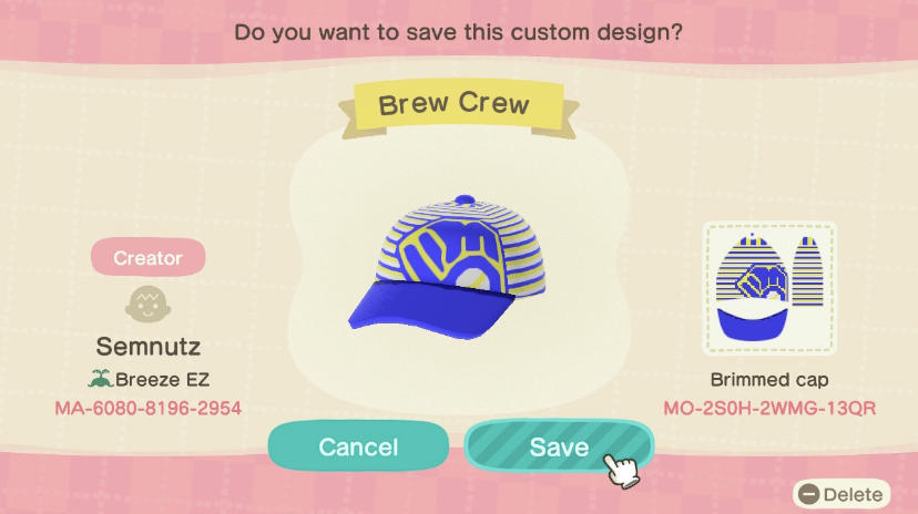 Animal Crossing Design Code: MO-2S0H-2WMG-13QR Brew Crew