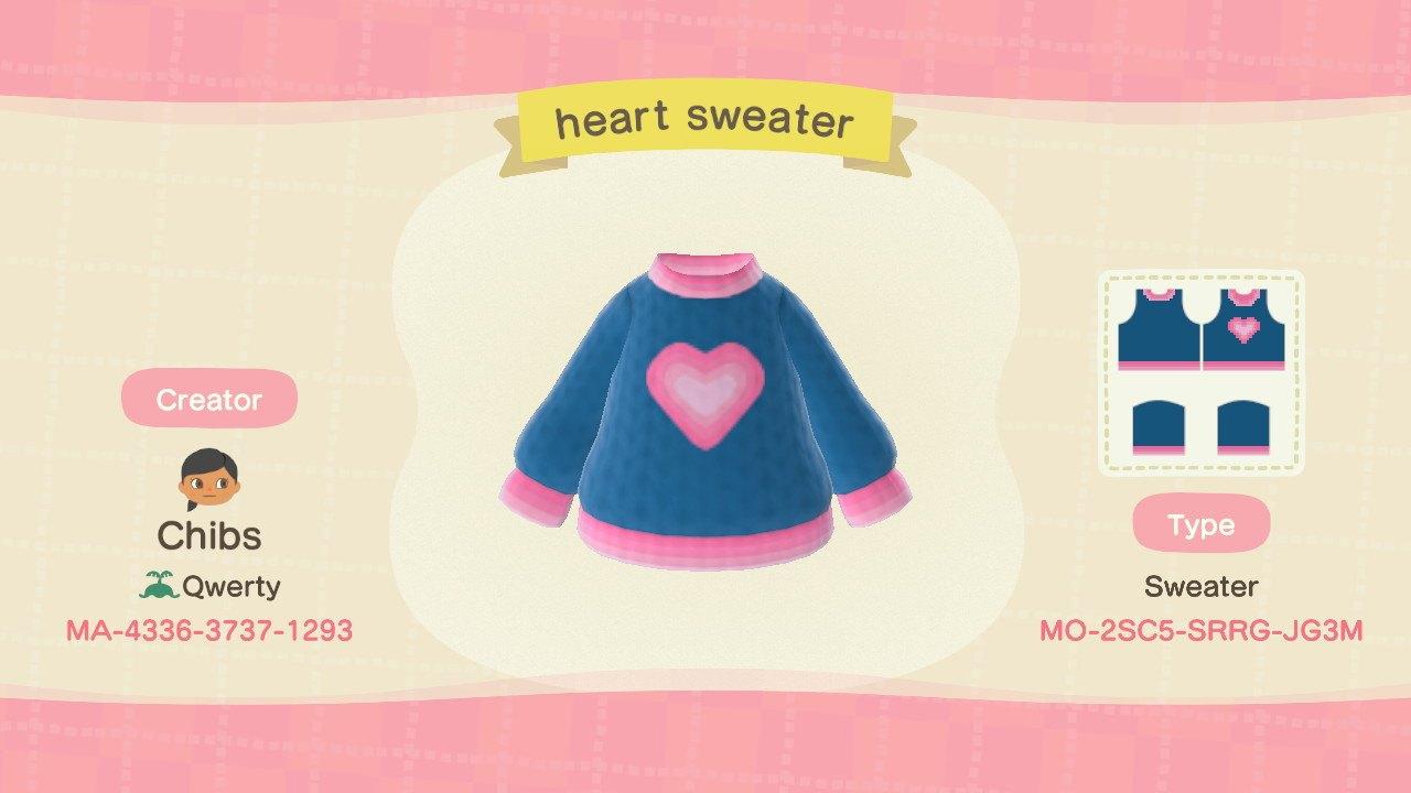 Animal Crossing Design Code: MO-2SC5-SRRG-JG3M heart sweater