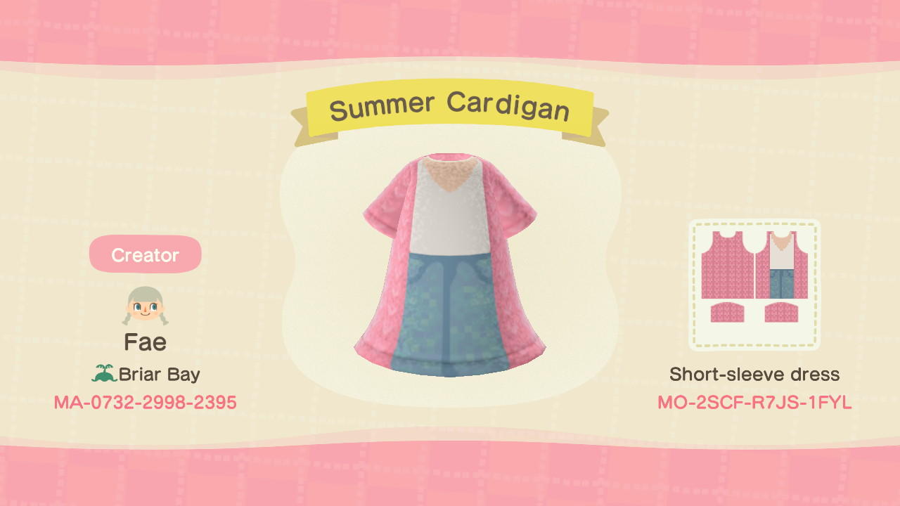 Animal Crossing Design Code: MO-2SCF-R7JS-1FYL Summer Cardigan