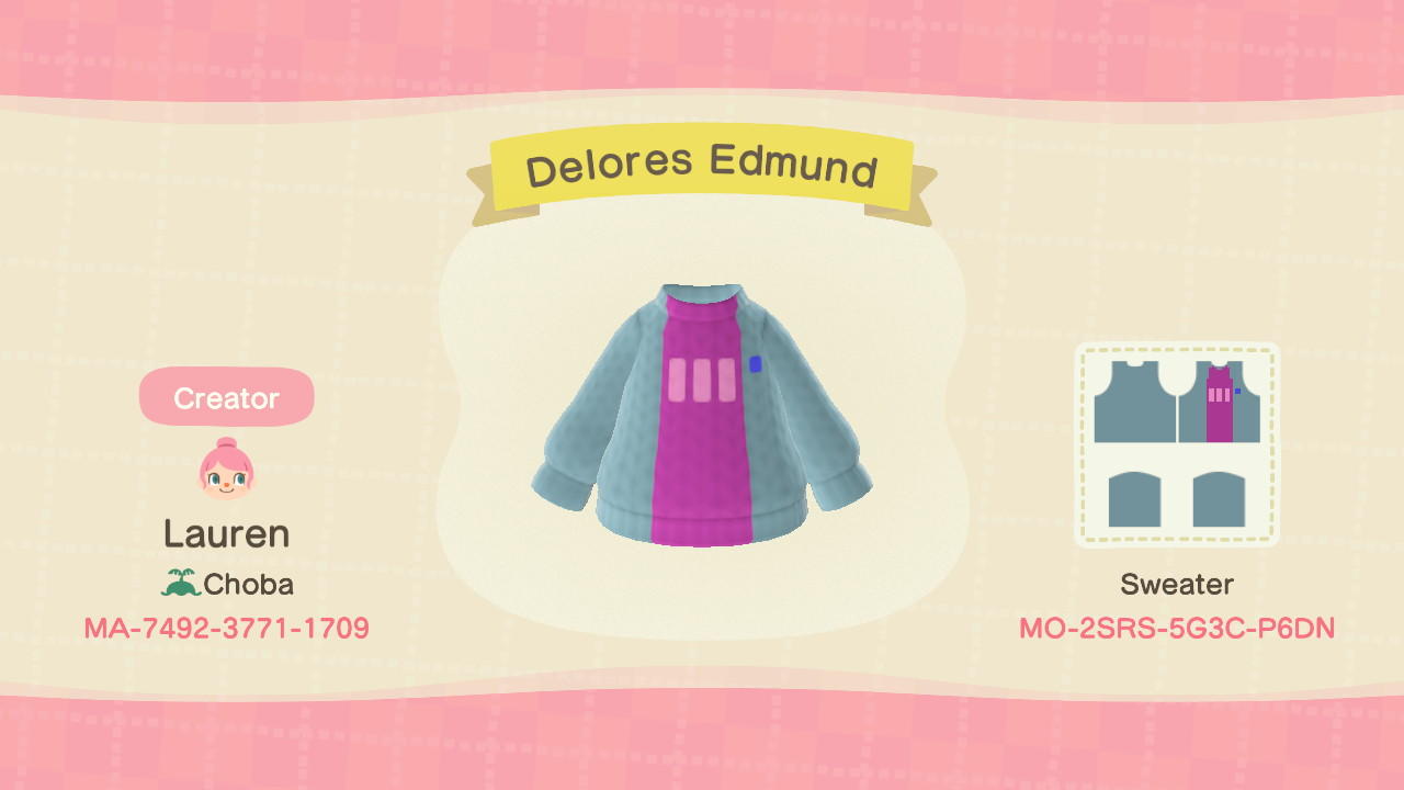 Animal Crossing Design Code: MO-2SRS-5G3C-P6DN Delores Sweater