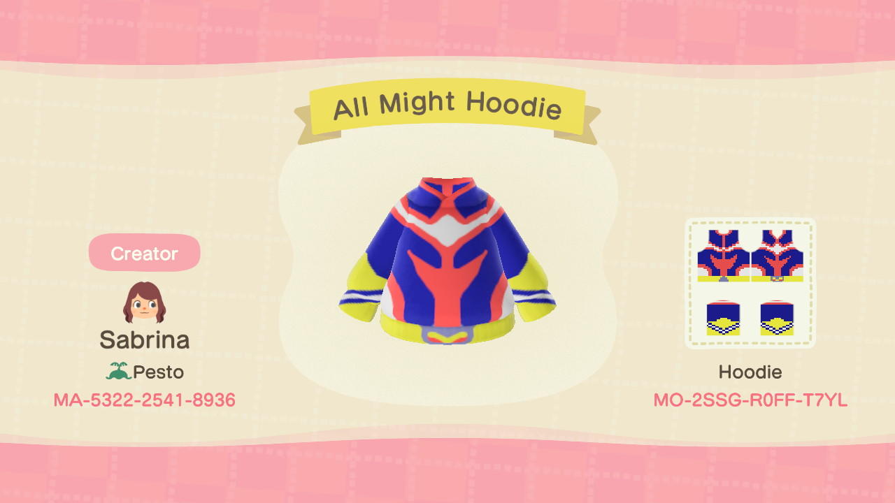 Animal Crossing Design Code: MO-2SSG-R0FF-T7YL All Might Hoodie