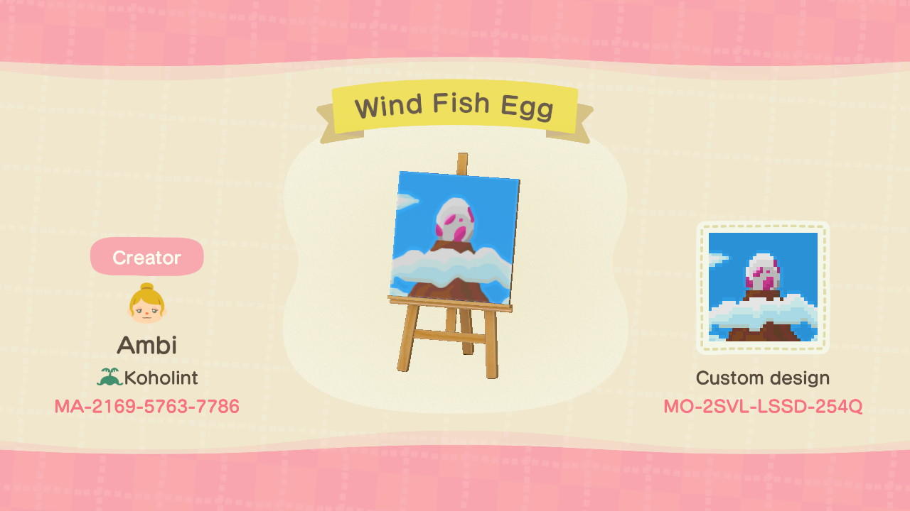 Animal Crossing Design Code: MO-2SVL-LSSD-254Q Wind Fish Egg