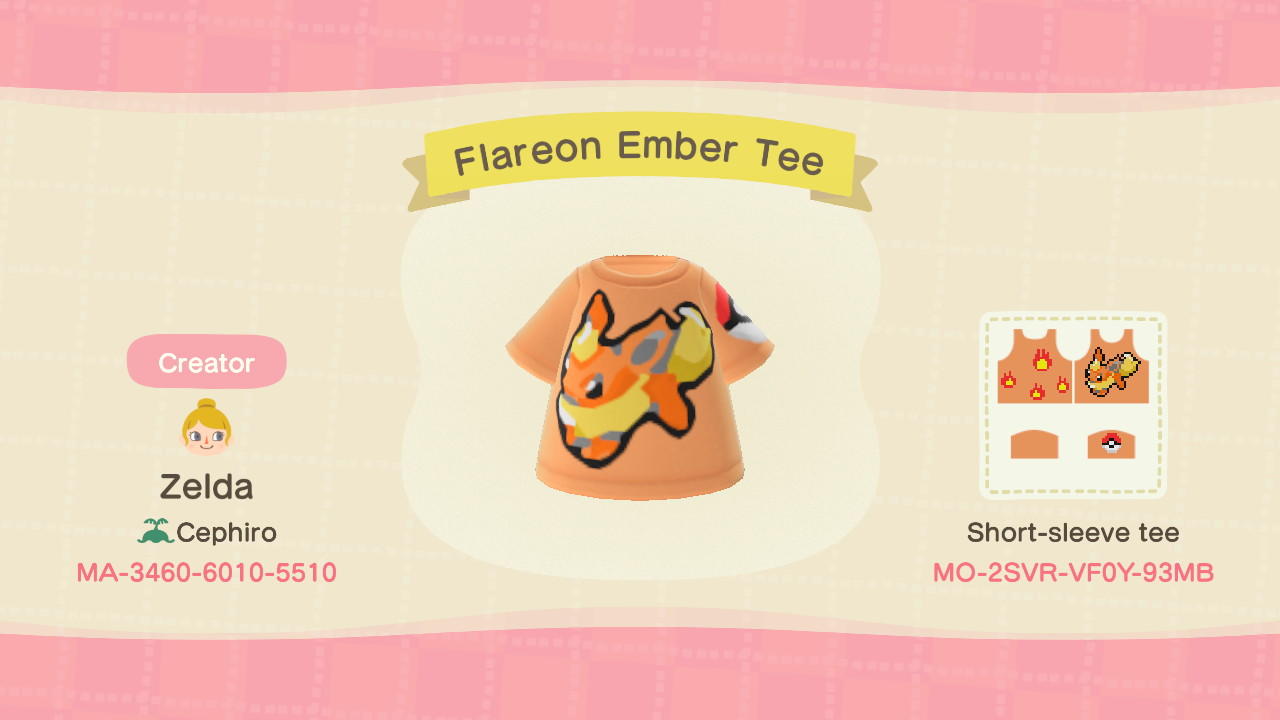 Animal Crossing Design Code: MO-2SVR-VF0Y-93MB Flareon Ember Tee