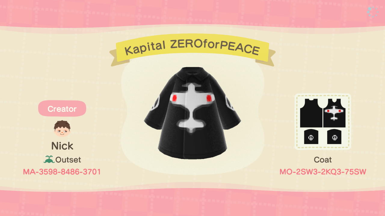 Animal Crossing Design Code: MO-2SW3-2KQ3-75SW Kapital ZEROforPEACE