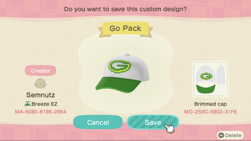Animal Crossing Design Code: MO-2SXC-5902-31F6 Go Pack