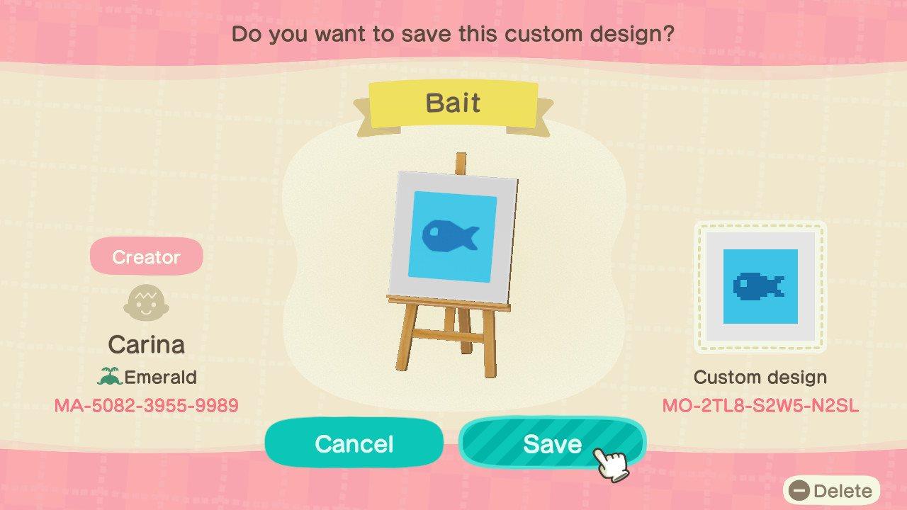 Animal Crossing Design Code: MO-2TL8-S2W5-N2SL Fish Bait