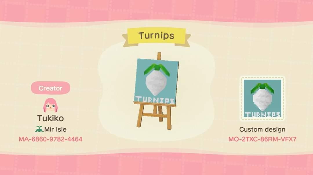 Animal Crossing Design Code: MO-2TXC-86RM-VFX7 Turnips