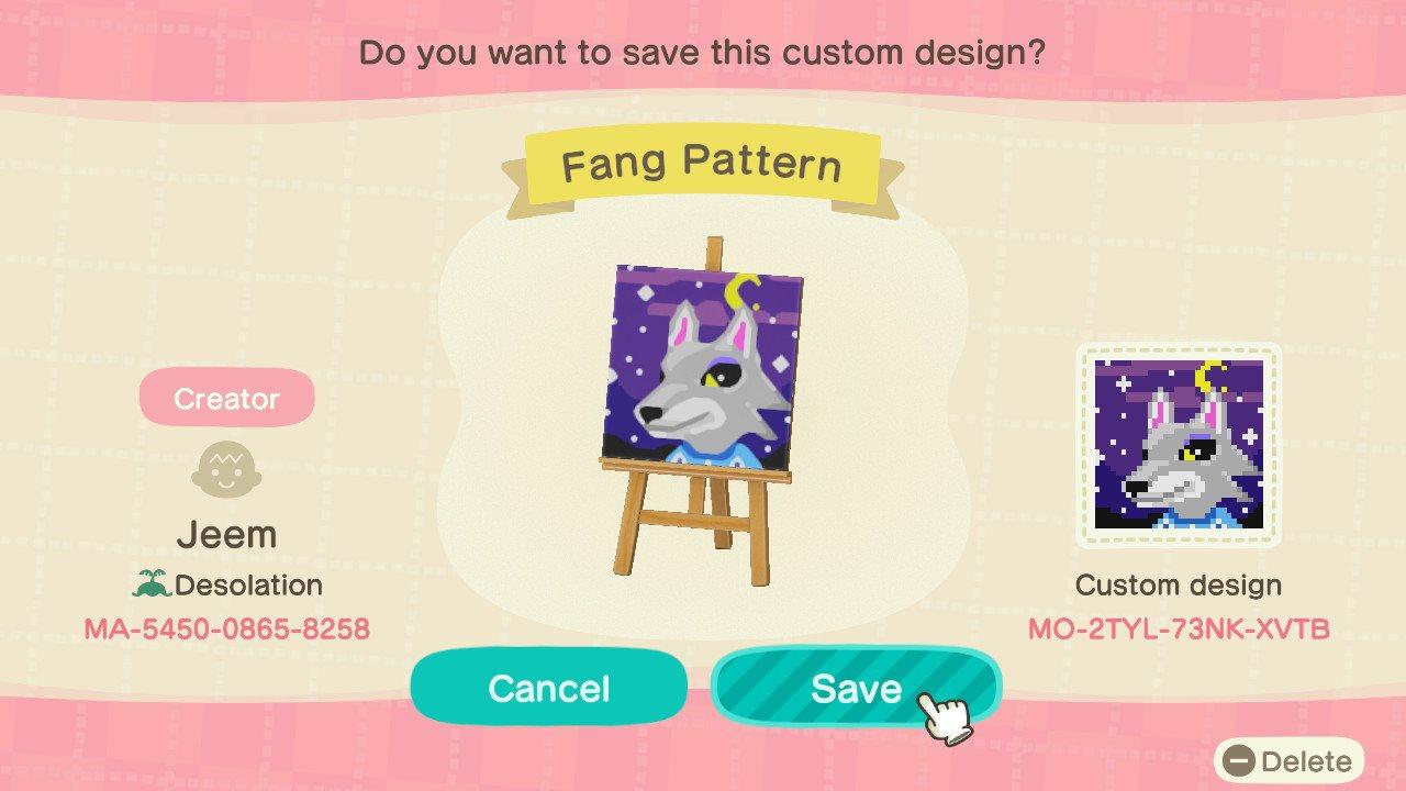 Animal Crossing Design Code: MO-2TYL-73NK-XVTB Fang Pattern