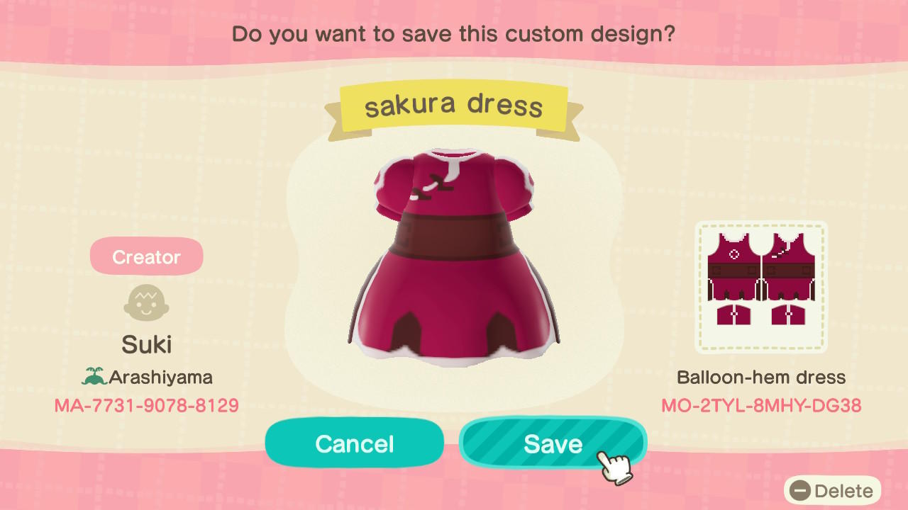 Animal Crossing Design Code: MO-2TYL-8MHY-DG38 Sakura Haruno