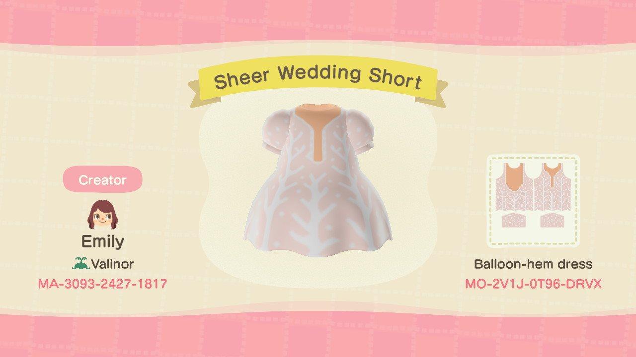 Animal Crossing Design Code: MO-2V1J-0T96-DRVX Sheer Wedding Short