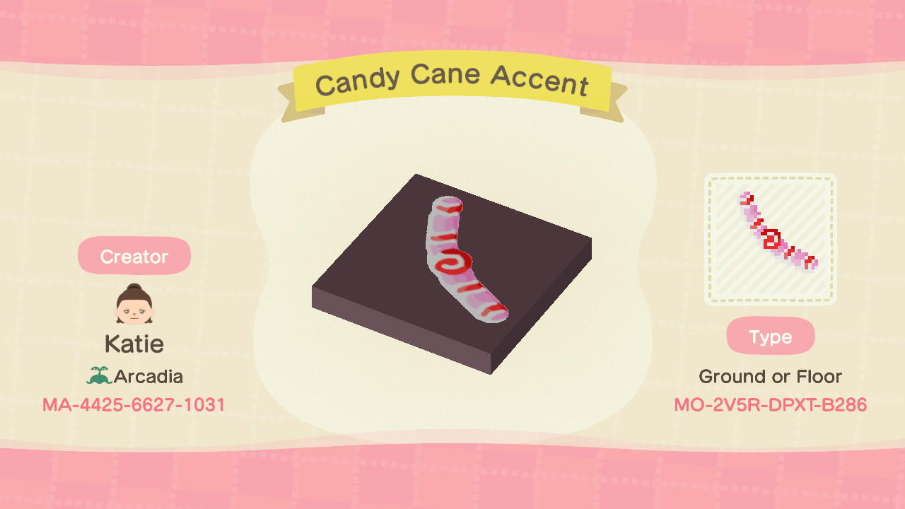 Animal Crossing Design Code: MO-2V5R-DPXT-B286 Candy Cane Accent