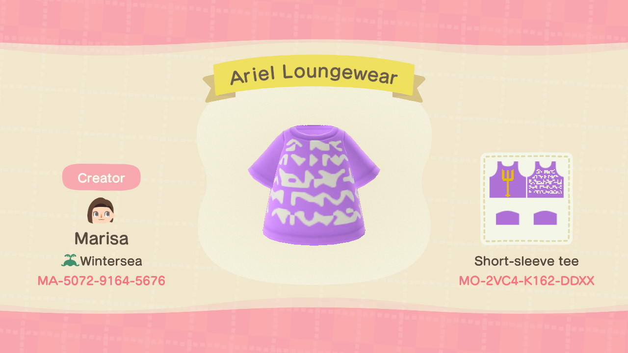 Animal Crossing Design Code: MO-2VC4-K162-DDXX Ariel Loungewear