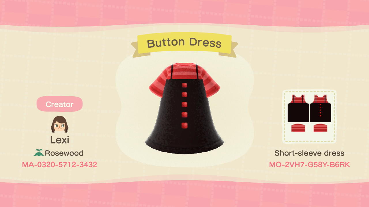Animal Crossing Design Code: MO-2VH7-G58Y-B6RK Button Dress