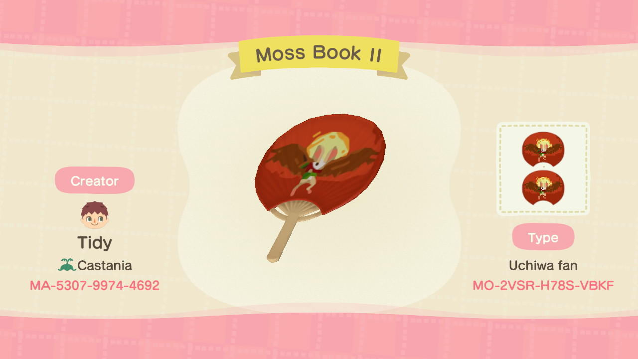 Animal Crossing Design Code: MO-2VSR-H78S-VBKF Moss Uchiwa Fan