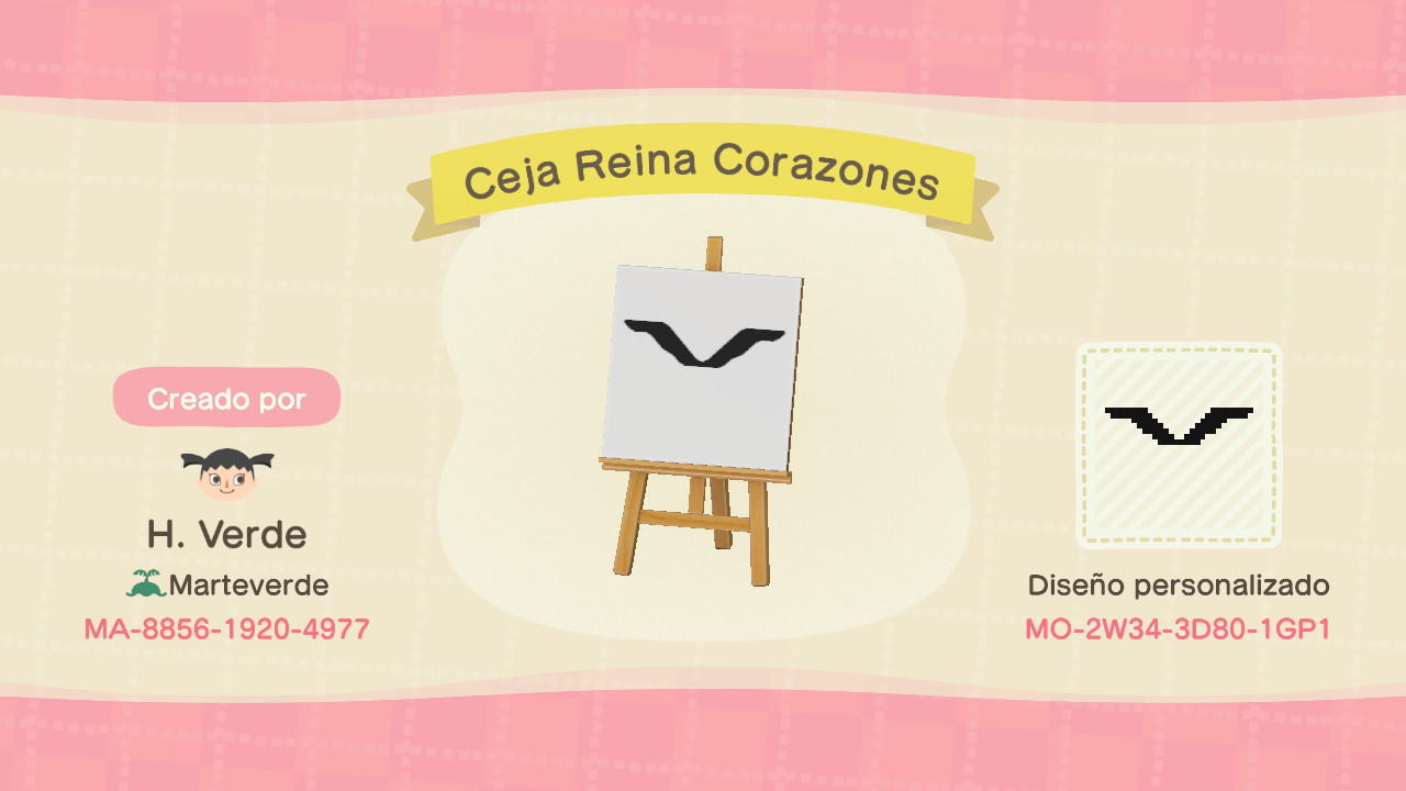Animal Crossing Design Code: MO-2W34-3D80-1GP1 Queen of Hearts Brow