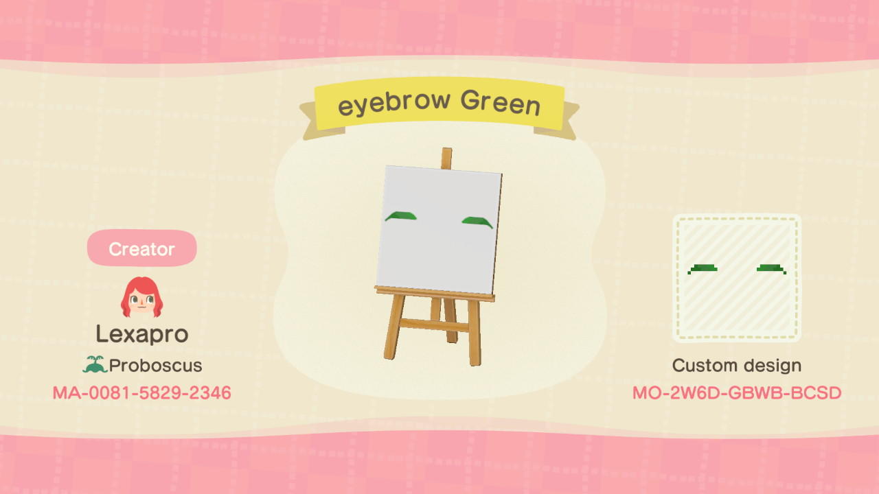 Animal Crossing Design Code: MO-2W6D-GBWB-BCSD Green Eyebrows