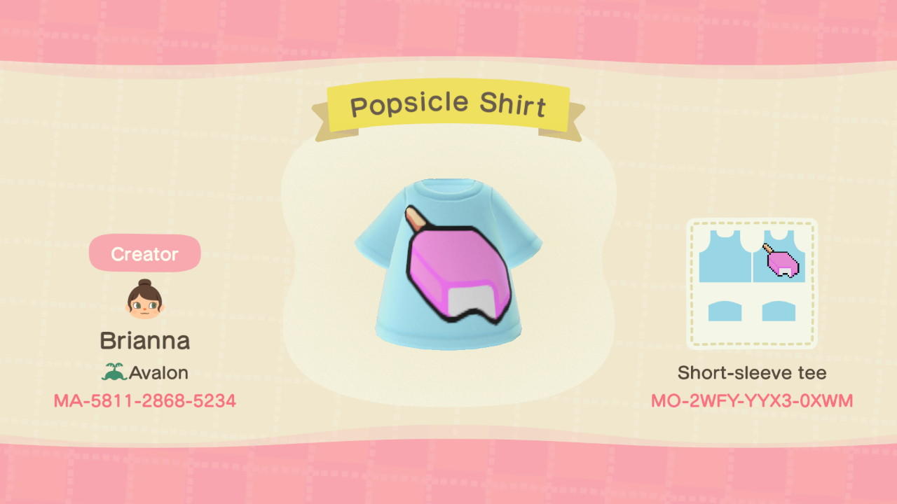 Animal Crossing Design Code: MO-2WFY-YYX3-0XWM Popsicle Shirt