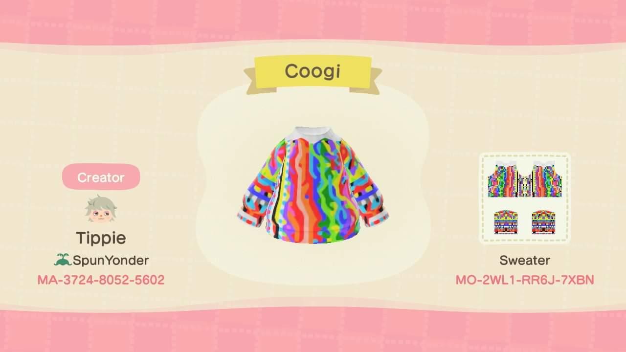 Animal Crossing Design Code: MO-2WL1-RR6J-7XBN Biggie Coogi Sweatah