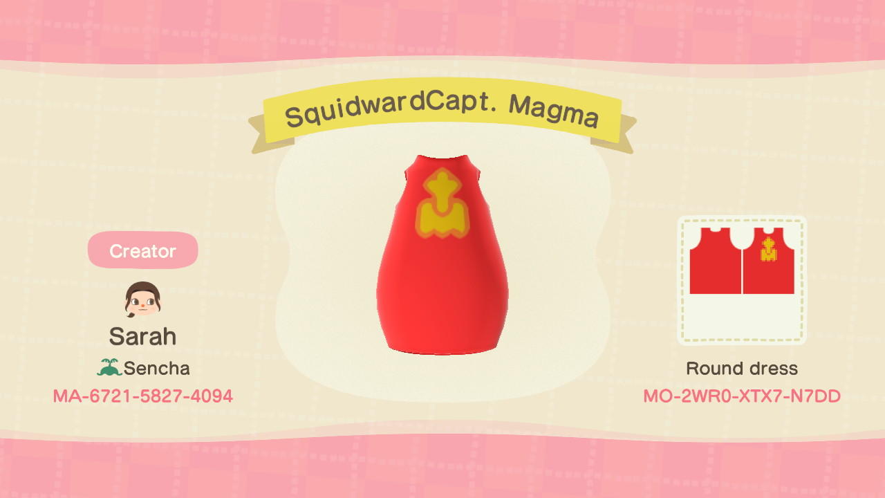 Animal Crossing Design Code: MO-2WR0-XTX7-N7DD SquidwardCapt. Magma