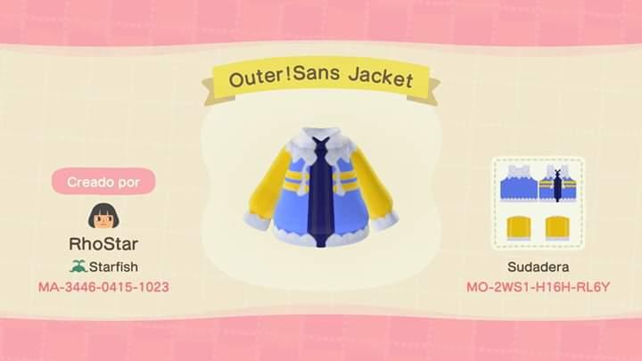 Animal Crossing Design Code: MO-2WS1-H16H-RL6Y Outer!Sans Jacket