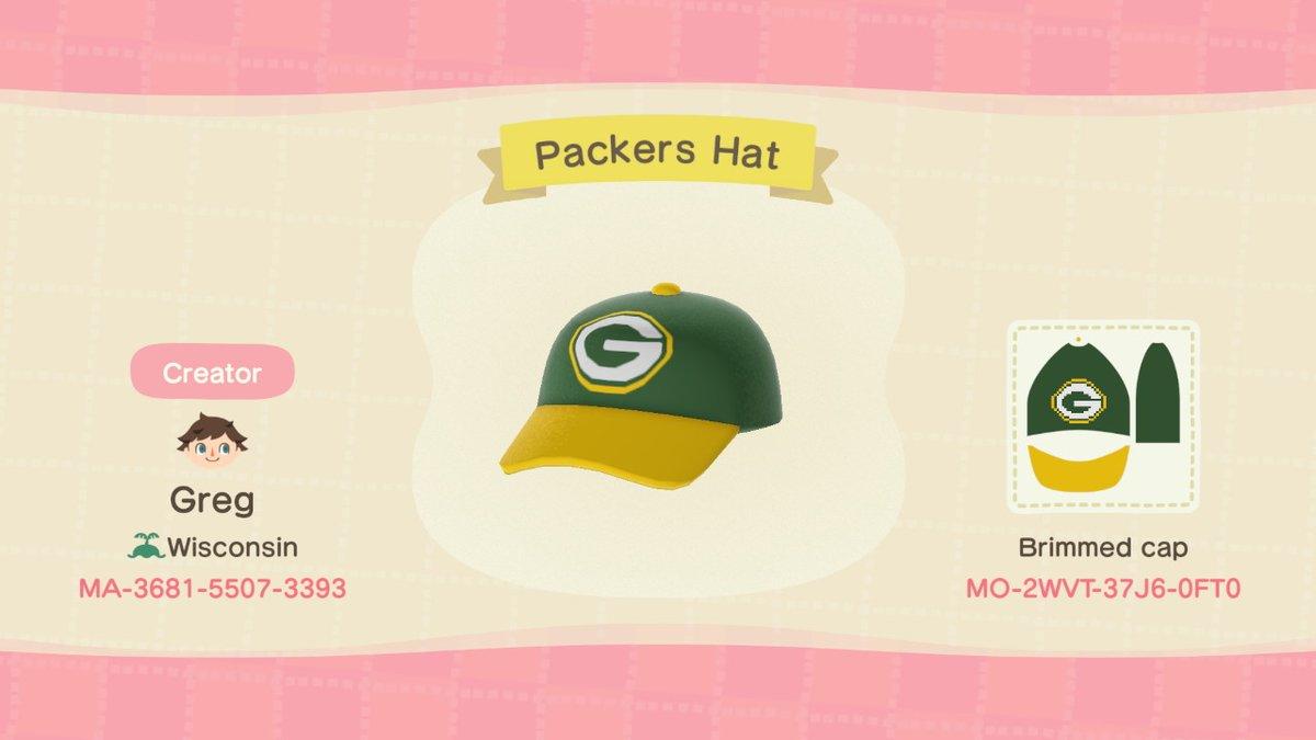 Animal Crossing Design Code: MO-2WVT-37J6-0FT0 Packers Hat