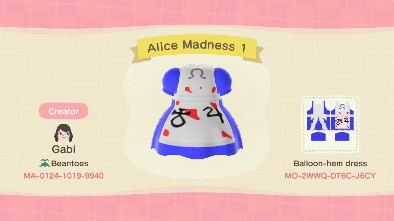 Animal Crossing Design Code: MO-2WWQ-DT6C-J6CY Alice Madness
