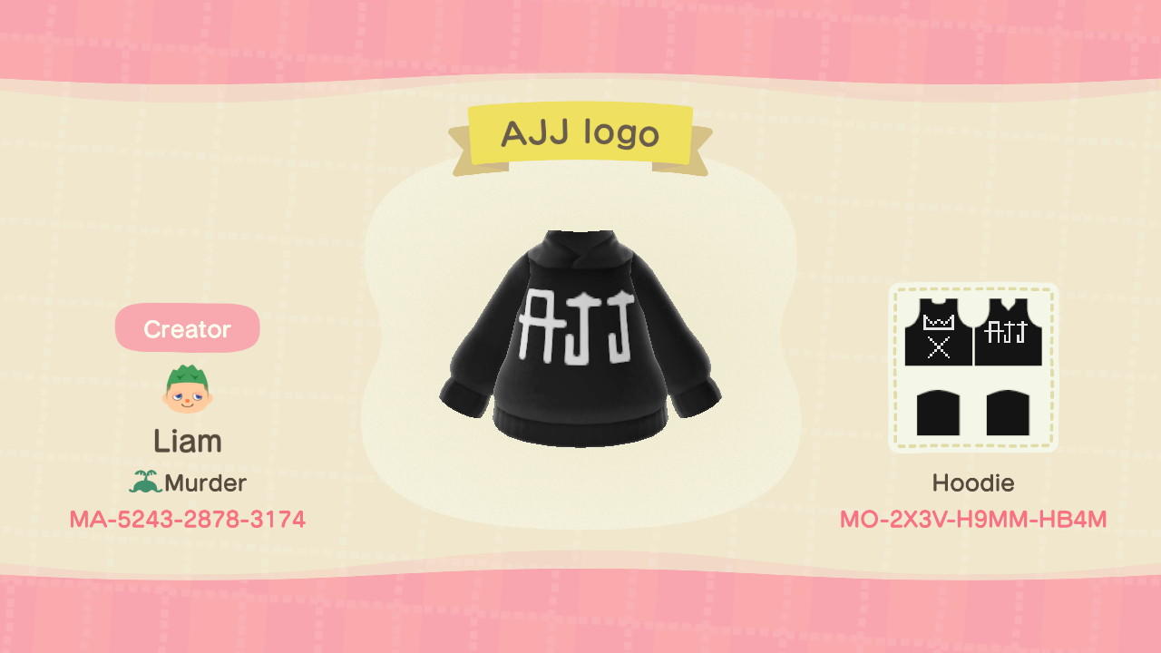Animal Crossing Design Code: MO-2X3V-H9MM-HB4M AJJ Hoodie