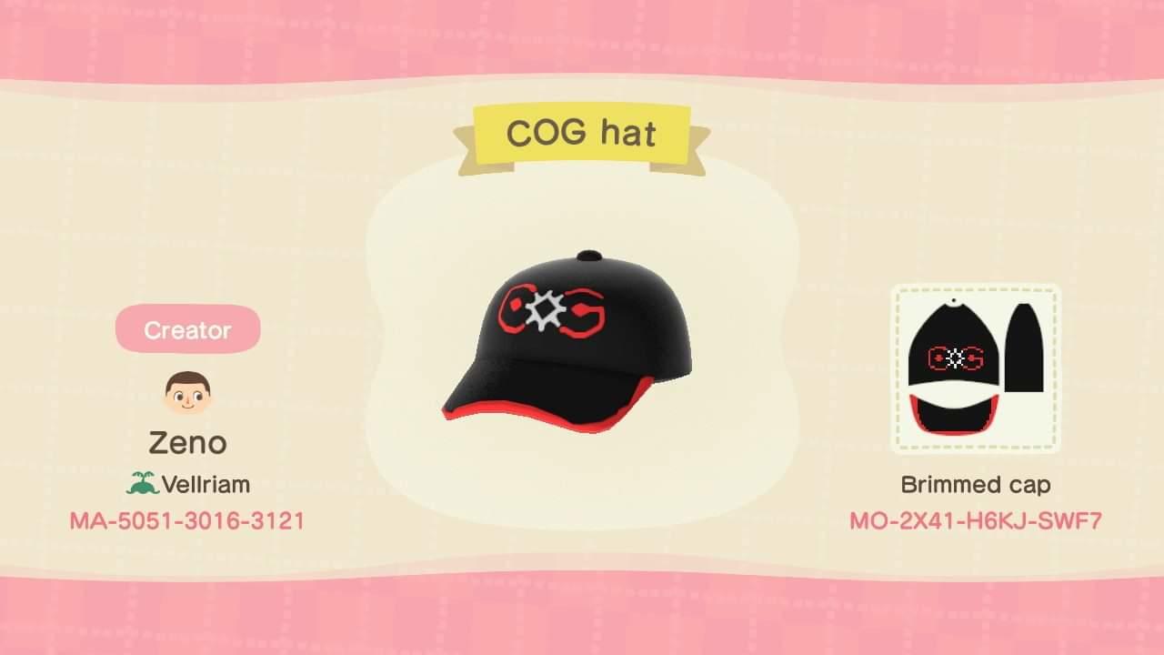 Animal Crossing Design Code: MO-2X41-H6KJ-SWF7 COG hat