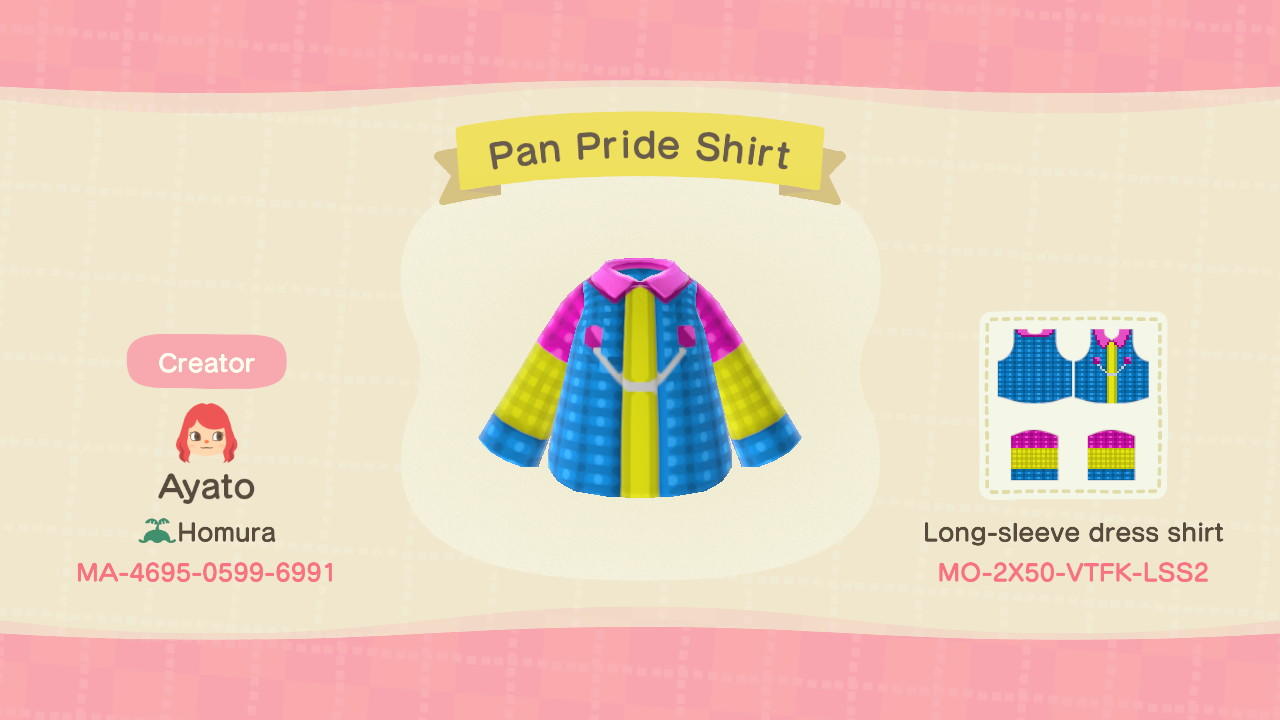 Animal Crossing Design Code: MO-2X50-VTFK-LSS2 Pan Pride Shirt