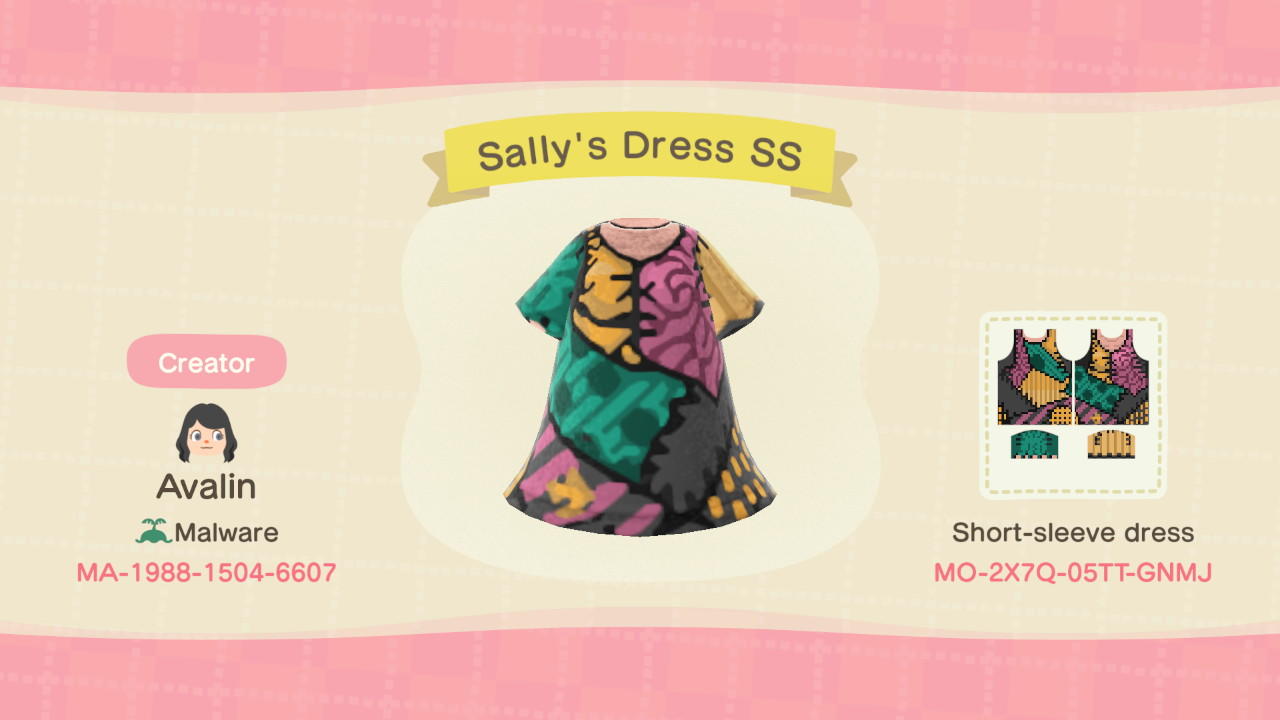 Animal Crossing Design Code: MO-2X7Q-05TT-GNMJ Sally&#39;s Dress SS