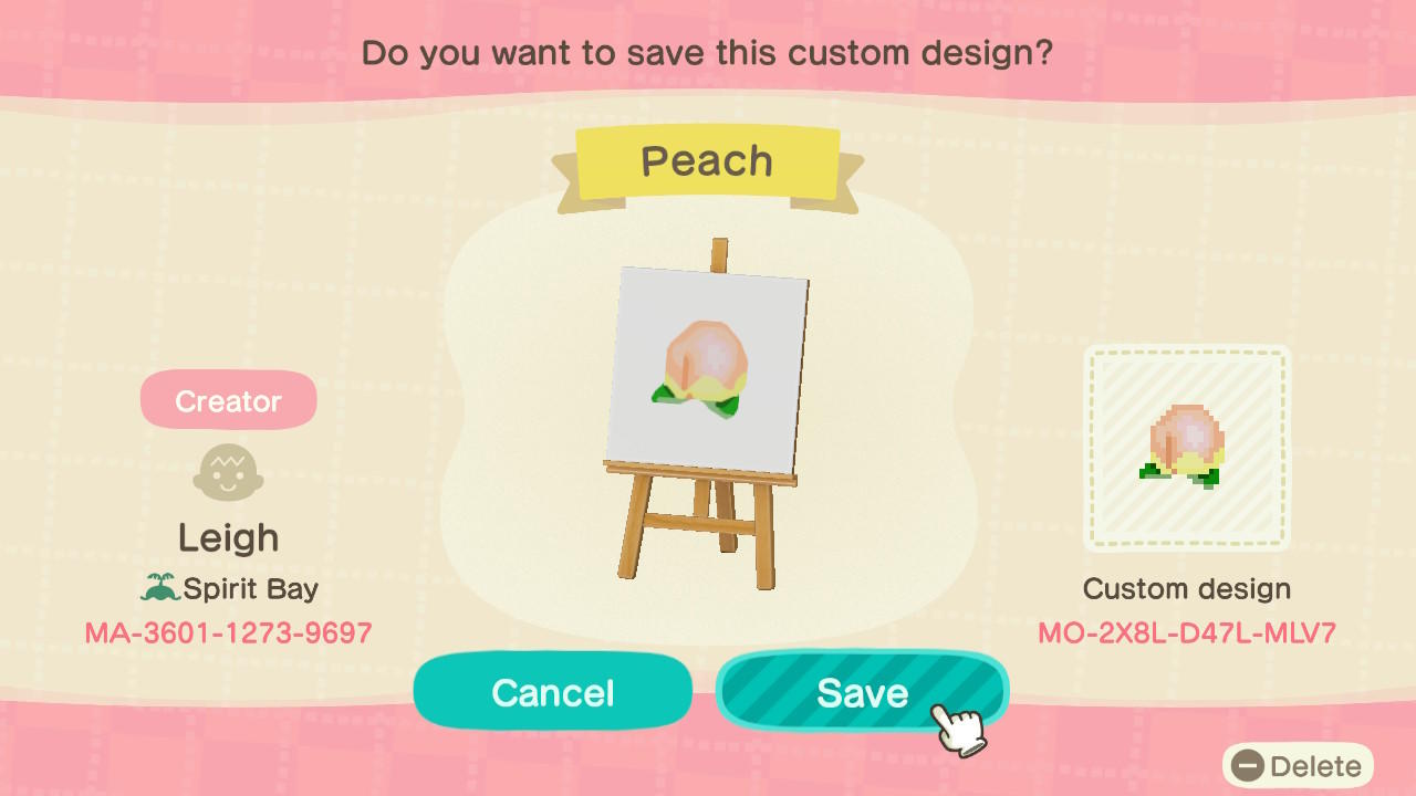 Animal Crossing Design Code: MO-2X8L-D47L-MLV7 Peach