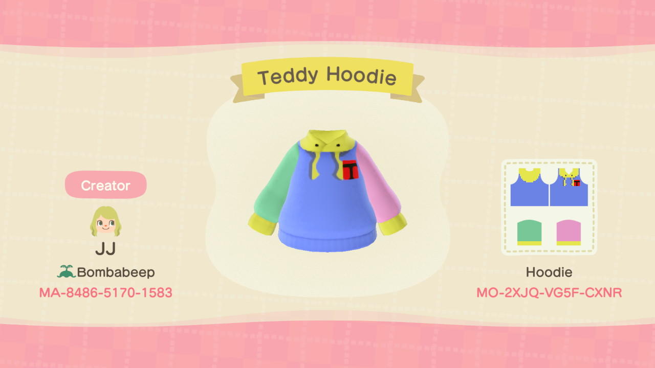 Animal Crossing Design Code: MO-2XJQ-VG5F-CXNR Teddy Hoodie