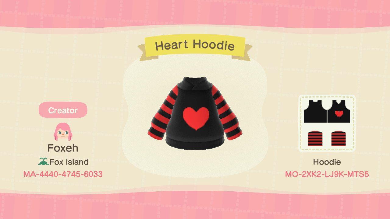 Animal Crossing Design Code: MO-2XK2-LJ9K-MTS5 Heart Hoodie