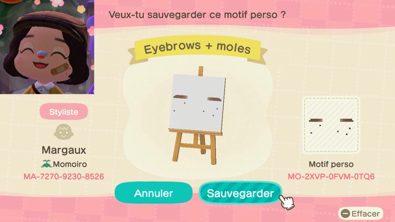 Animal Crossing Design Code: MO-2XVP-0FVM-0TQ6 Eyebrows + moles